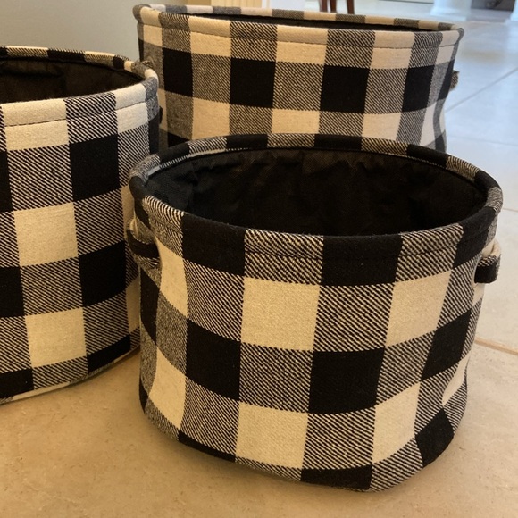 SET/3 Black & White Buffalo Check Soft Sided Nesting Baskets Storage w/ Handles - Picture 11 of 15